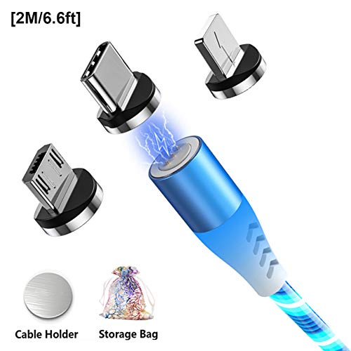 Magnet Ladekabel 3A USB C Schnellladekabel mit Fließendes LED-Licht Magnetisches Ladekabel Multi USB Kabel 3 in 1 Micro USB Typ C Lighting Datenkabel für Samsung/Huawei/i-Products/Xiaomi/Sony und mehr