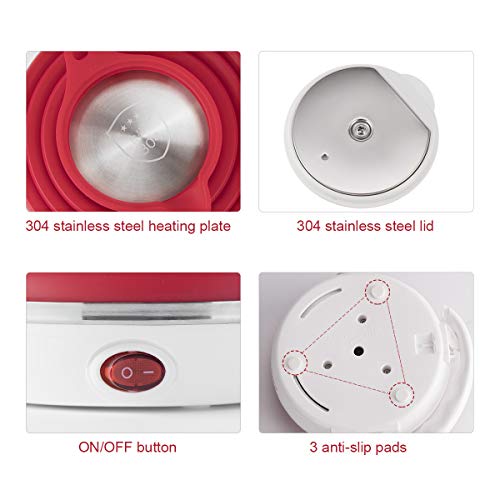 Image of Ultrathin Upgraded Food Grade Silicone Travel Foldable Electric Kettle Boil Dry Protection Portable with Dual Voltage and Separable Power Cord,555ML 110-220V US Plug