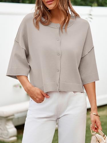 Cicy Bell Womens Half Sleeve Cardigan Sweaters Cropped Button Down Tops Oversized Lightweight Ribbed Knit Summer Outfits2