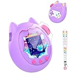 for Tamagotchi Paradise Soft Silicone Case and TPU Clear Screen Protector flim, 360-degree Full Protective with Flower Series Lanyard, Scratch Shock Protection,Purple