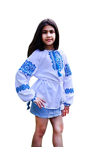 Teenager Girl's Embroidered Ukrainian Folk Blouse with Belt (Height 134-164)