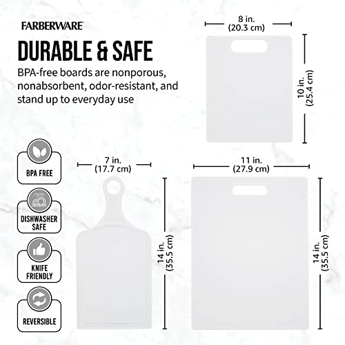 Farberware 3-Piece Plastic Cutting Board Set, Dishwasher-Safe Poly Chopping Board for Kitchen with Paddle, Charcuterie Board Set, White by Farberware - Image 5