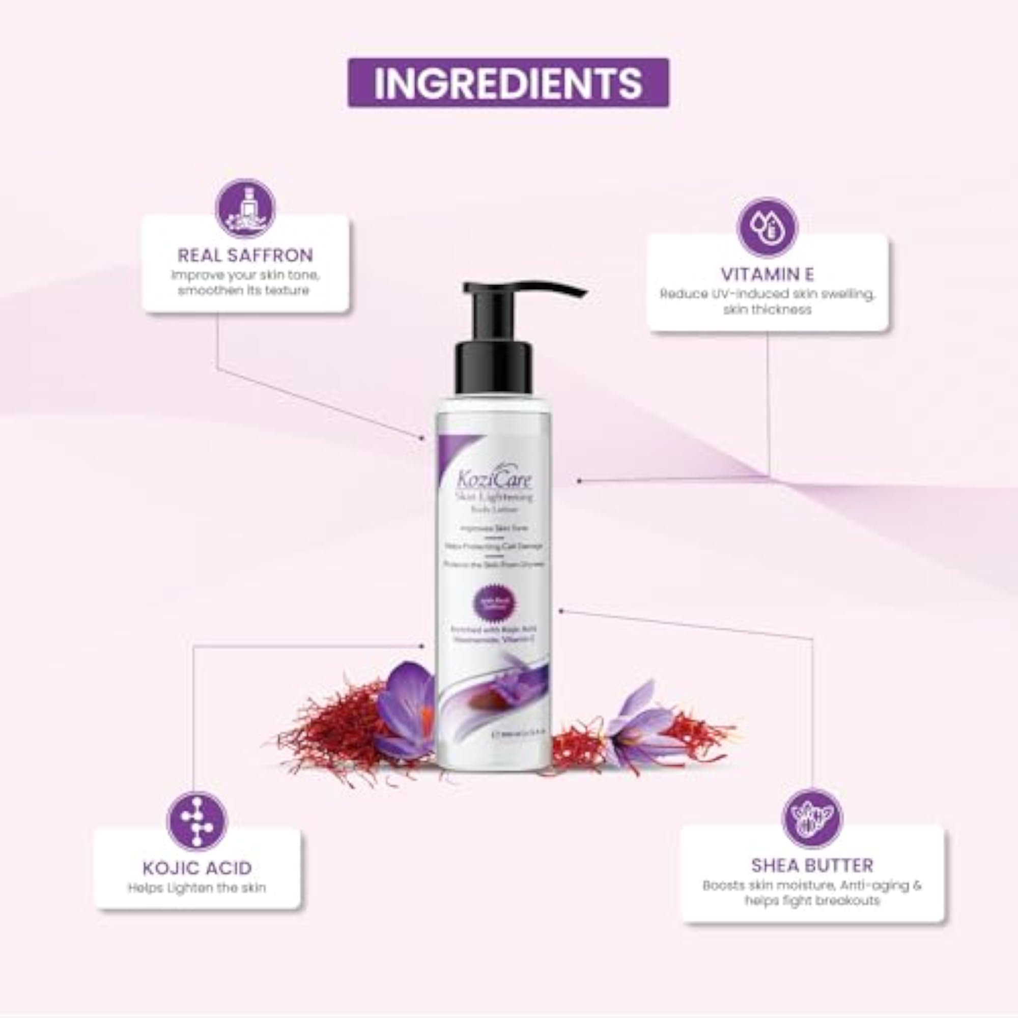 Real Saffron Lightening Body Lotion with Kojic Acid & Vitamin E