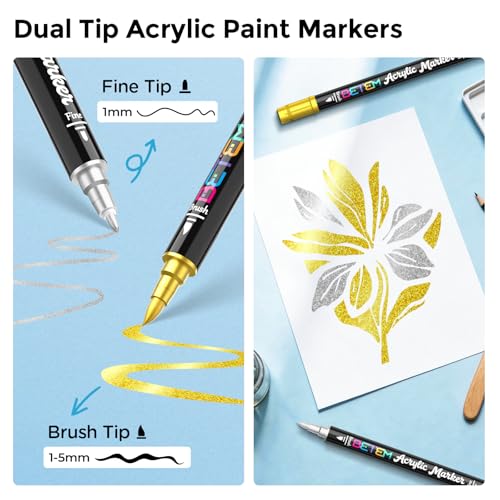 Image of Betem 2 Gold & Silver Paint Markers for Glass, Dual Tip Acrylic Paint Pens