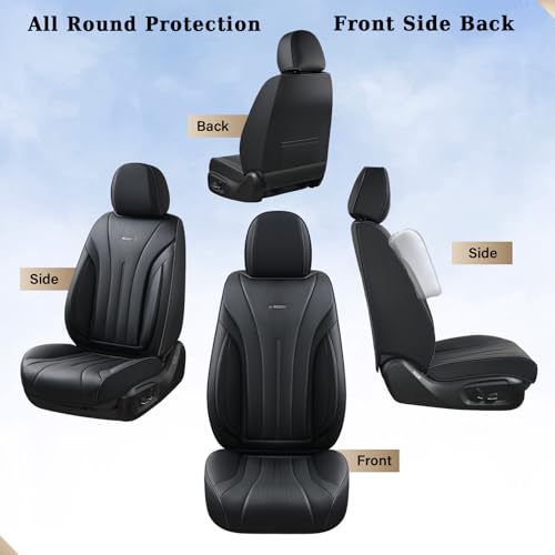 Image of Coverado Front Car Seat Covers, Leather Seat Cover, Black Seat Cover for Cars, Luxury Waterproof Car Seat Protector, Driver Seat Cushion Universal Fit for Most Vehicles