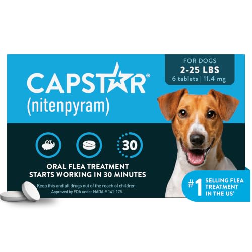 Capstar (Nitenpyram) Fast-Acting Oral Flea Treatment for Dogs 2-25 Lbs Vet-Recommended Medication Tablets Flea Tablets for Dogs Start Killing in 30 Minutes 6 Doses