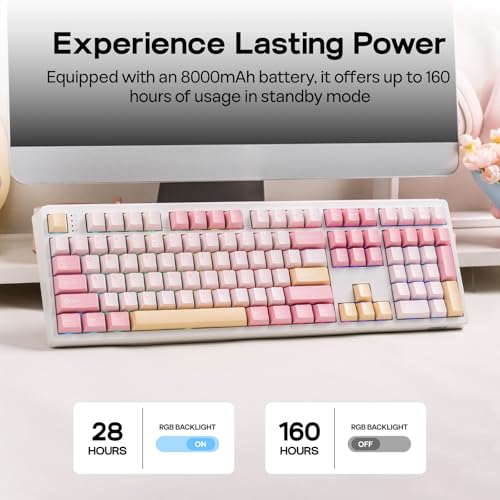 Image of EPOMAKER TH108 Full Size Mechanical Keyboard, Wireless Gaming Keyboard with 10000mAh Battery, Creamy Gasket, 108 Keys, Hot Swap, Custom Driver, RGB Backlight (Pink, Sea Salt Silent)