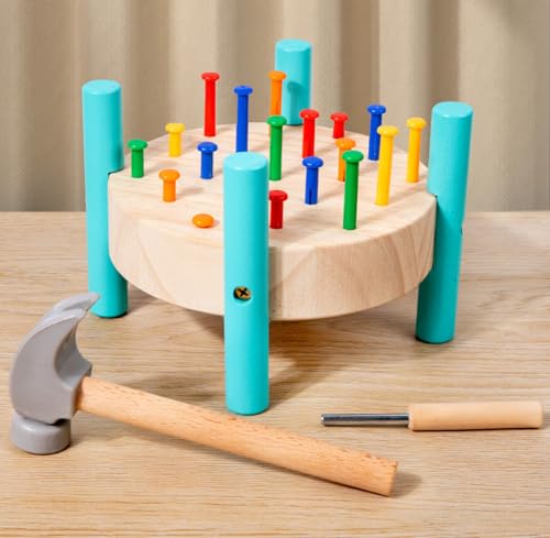 Image of Wooden Baby Workbench Pounding Hammer Toy for Toddlers,STEM Educational Preschool Learning Toys for Kids.