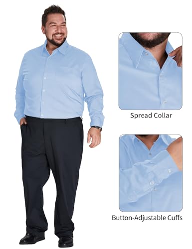 Idtswch Mens Tall Loose Fit Dress Shirt Stretch Wrinkle-Free Button Down Long Sleeve Collar Shirt Sleeve (35-36" or 37-38")4