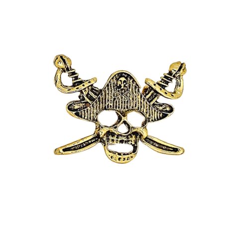 Image of Punk Skull Head Cross Sword Brooch Pin Cool Skeleton Lapel Pin for Dress Suit Decor Halloween Party Clothing Accessories for Women Men