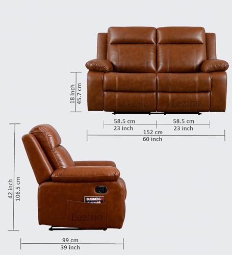Image of LEZINO 2 Seater Manual Recliner Sofa in Faux-Leather Recliner Chair for Home, Brown (Two Seater Manual Recliner, Brown)