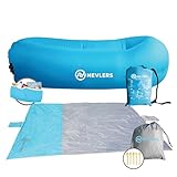 Nevlers Inflatable Lounger & Gray Blue Beach Blanket Sandproof | Lounge Chair Outdoor w/Waterproof Blanket Outdoor | Inflatable Couch for Camping | Inflatable Chairs & Camp Picnic Blanket