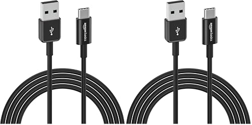 Image of Amazon Basics USB-C to A 2.0 Fast Charger Cable, 480Mbps Speed, USB-IF Certified, for Apple iPhone 15, iPad, Samsung Galaxy, Tablets, Laptops, 6 Foot, Black (Pack of 2)