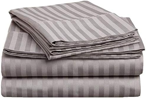800-Thread-Count 100% Egyptian Cotton Sheets, Luxrious 6-PCs Sheet Set Stripe Pattern, Soft and Silky, Fits Mattress Upto 24-27'' Deep Pocket (King, Silver Grey)