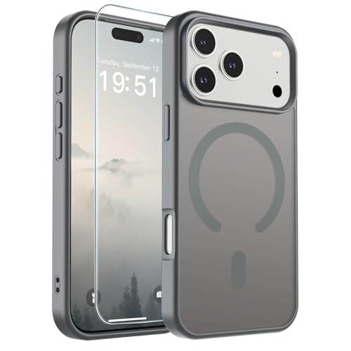 Image of SUPFINE Magnetic for iPhone 17 Pro Case (Compatible with MagSafe)(Military Grade Drop Protection) Translucent Matte Shockproof with Anti-Fingerprint Phone Cover,Gray