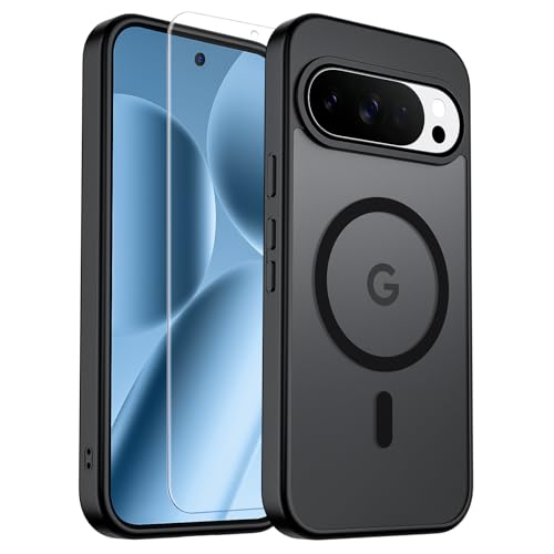 Image of SUPFINE Magnetic for Google Pixel 10 Pro XL Case with Screen Protector, (Built-in Magnets) ((Military Grade Drop Protection) Slim Translucent Shockproof Phone Case,Black