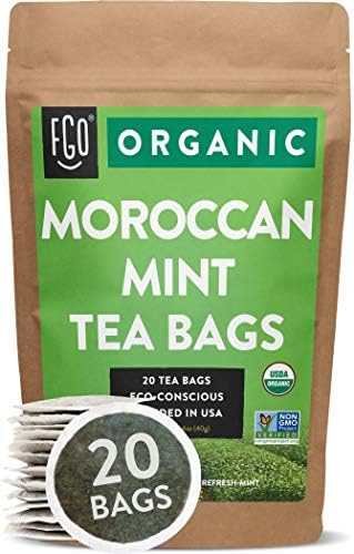 FGO Organic Moroccan Mint Green Tea, Eco-Conscious Tea Bags, 20 Count