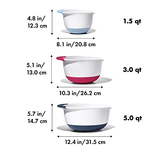 Oxo,Plastic Good Grips 3-Piece Mixing Bowl Set – Blueberry, Jam & Seltzer Handles​,4.7 Liters, Large #TOP1