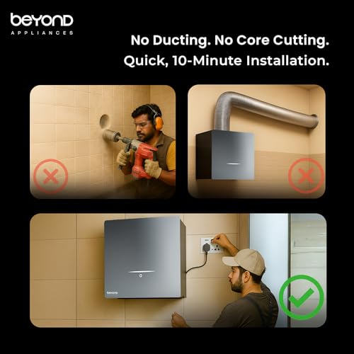 Image of Beyond Appliances Cube Plug N Play Ductless Kitchen Chimney|1250 M /Hr Suction|Auto Clean|5-Stage Charcoal Activated Filter|Touch Control|3-Way Suction|48 Db Low Noise|Grey
