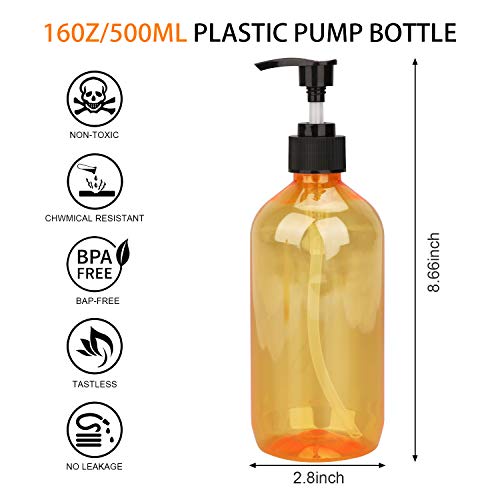 Plastic Pump Bottle 16oz，Woaiwo-q Soap Dispenser Empty Shampoo Dispenser Bottles for Cleaning Solutions,Hair,Oils,(7 pack,orange) - Thumbnail 2