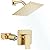 Heyalan 8 Inch Shower Head and Handle Set Square Shower Faucet Set Bathroom Rainfall Shower System Stainless Steel Showerhead Single Function Shower Trim Kit,Female Thread Valve,Brushed Gold