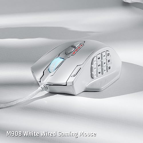 Image of Redragon M908 Impact RGB LED MMO Gaming Mouse with 12 Side Buttons, Optical Wired Ergonomic Mouse with Max 12,400DPI, High Precision, 18 Programmable Macro Shortcuts, Comfort Grip, White