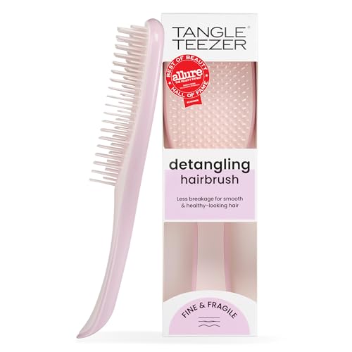 Image of Tangle Teezer Fine Ultimate Detangler Brush for Fine Hair, Pink Frost | Patented two-tier, soft-flex teeth detangles & reduces breakage on wet or dry hair; Shower-friendly hairbrush for fine hair