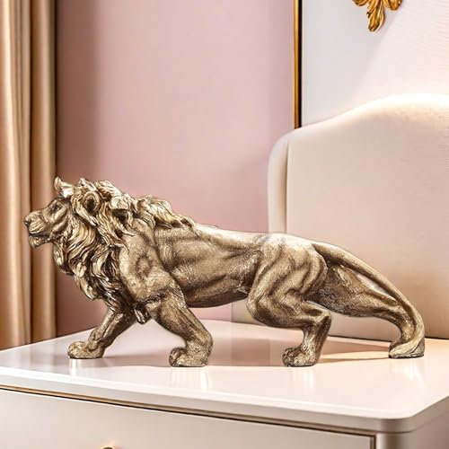 Estatua de León de Resina 14 Pulgadas Dorada