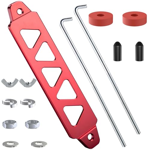 BFXM Battery Hold Down Kit Aluminum Alloy Battery Tie Down Mount Bracket Battery Hold Down Bracket with J Bolts Universal 8.5 Triangular Five-Hole Car Battery Holder Kit for Car SUV RV (Red)