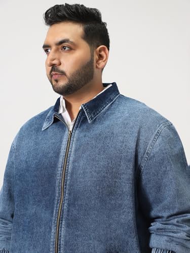 Image of Urbano Plus Men's Relaxed Fit Full Sleeve Harrington Denim Jacket