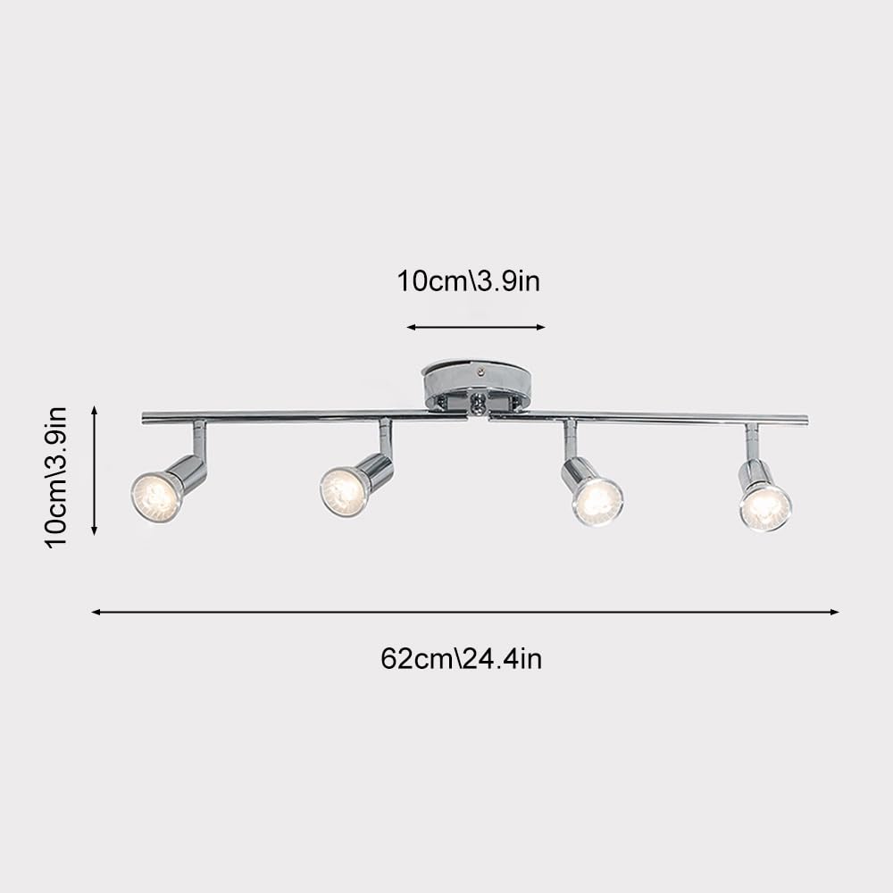 KEESFU Kit d'éclairage sur rail 4 lumières, plafonnier semi-encastré noir avec 4 têtes d