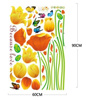 Runtoo Adesivi Murali Fiori Grandi 3D Adesivi da Parete Tulipano Floreali Oro Decorazioni Muro Soggiorno Camera da Letto Cameretta Bimba Bagno