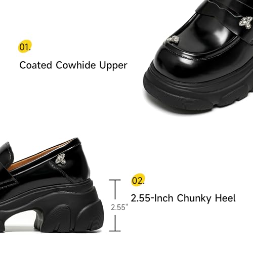 Image of BEAU TODAY Chunky Loafers Women, Genuine Leather Platform Loafers for Women, Slip On Round Toe Comfortable Business Casual Dress Shoes