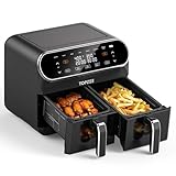 Topzee Dual Basket Air Fryer 8QT – Family Size Air Fryer with Dual Independent Zones, 8 Cooking Presets, Simultaneous Finish Mode, Viewing Windows, 90–400°F, Low-Oil Cooking, Black