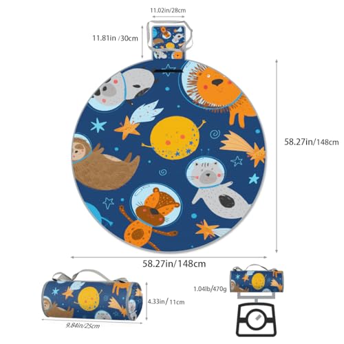 Shimoshe Cat Fox Lion Panda Sloth Picnic Outdoor Blanket Foldable Waterproof Sandproof Beach Blanket Portable Water-Resistant Round Picnic Mat for Travel Camping Park Lawn
