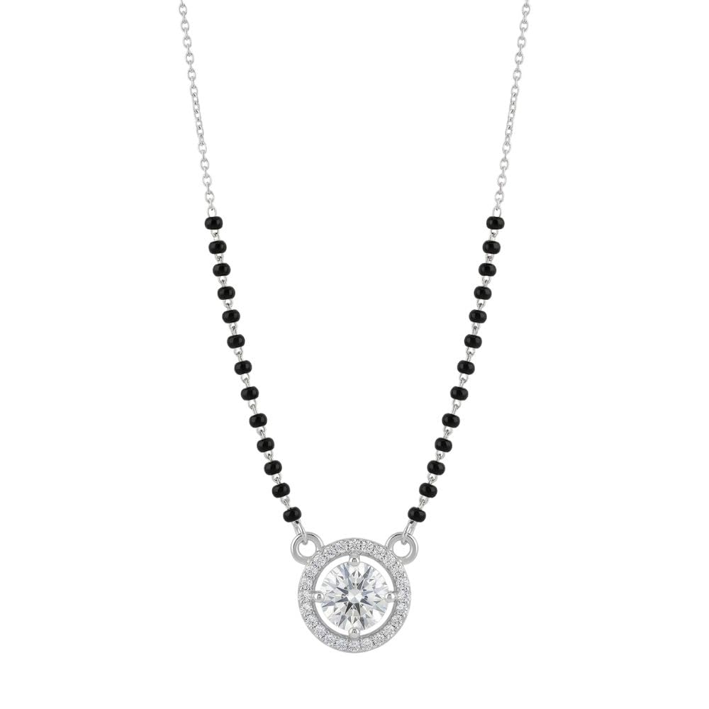 wynona Mangalsutra for Women | American Diamond Short Design | 18 Inch Black Beaded Chain for All Occasions-picture-47