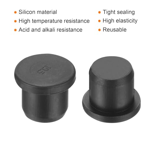 Image of uxcell High Temp Silicone Plug Mount Dia 10.5mm /0.41 inch t Shaped Rubber Stopper Hole Plugs for Powder Coating Plating Waterproof Plugs Sealing Plugs Black Pack of 12(OD 13.5mm)