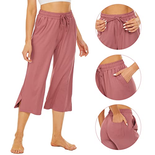 Sicvek Capri Pants For Women Loose Yoga Pants Wide Leg Casual Drawstring Comfy Capris Sweatpants Plus Size And Cropped Pants With Pockets #TOP6