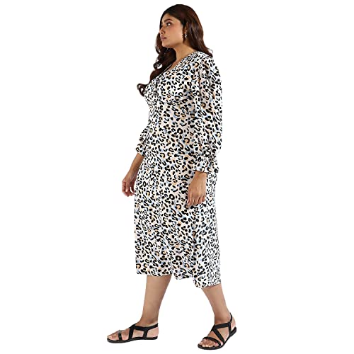Image of Instafab Plus Women's Multicolour Printed Midi Length Short Sleeve Regular Fit Wrap Dress for Casual Wear | Modern Clothing Dress Crafted with Comfort Fit for Everyday Wear, 3XL