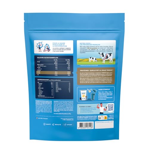 NUTRI & CO Whey Concentrate Native - Jusqu’à 80% de Protéines - Pur Lait Français Low Lactose Digestion Facile - Riche en BCAA - Prise de Masse & Musculation - 900g 30 portions goût Vanille – Image 3