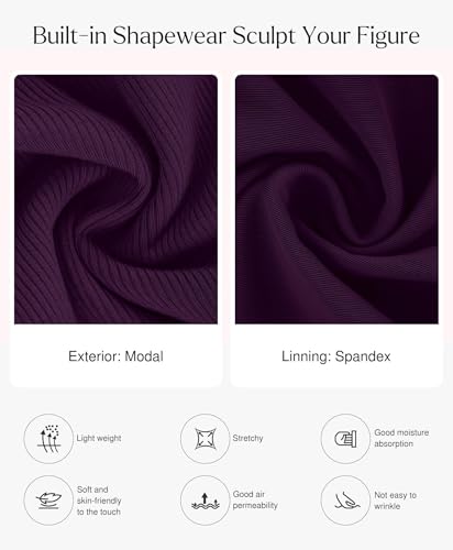 Image of Popilush Long Sleeve Midi Dresses for Women, Built-in Bra Shapewear Dress | Bodycon, Tummy Control, Square Neck, Cocktail Party and Dinners