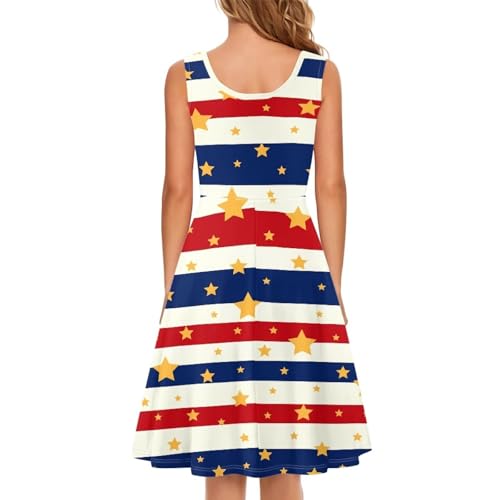 Image of Women Stylish Tank Dresses Sleeveless Round Neck Midi Casual Dress with Pocket for Summer