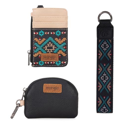 Image of Wrangler Western Keychain Wristlet Wallets for Women Retro Dual Pouch Wristlet Credit Card Holder Wallet with Zipper Pocket WG2214-W0051BK