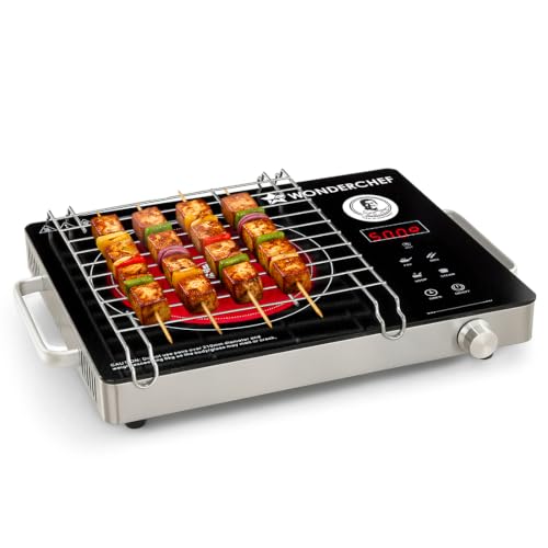 Image of Wonderchef Evita Neo Infrared Electric Cooktop with Crystal Glass for Kitchens, 2200W, BBQ Grill Included, 4 Pre-set Functions, Compatible with Steel, Ceramic, Cast-iron, Aluminium, 2-Yr Warranty