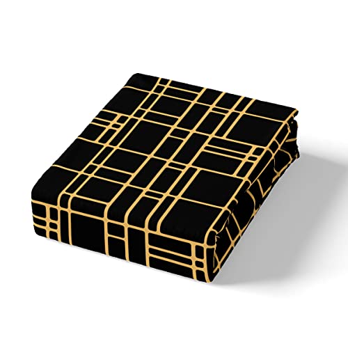 Grid Duvet Cover Set Double Sided Reversible Bedding Set Brushed Microfibre Black & Gold Lattice Comforter Cover for Boys Girls Adults Luxury Ultra Soft Microfibre (Black - Image 4