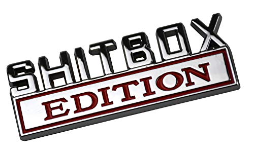 Image of 1Pc Metal Shitbox Edition CAR Emblem Badge 3D Sticker Decal Compatible with F-150 F250 F350 Silverado 1500 2500 3500 (Chrome Red)