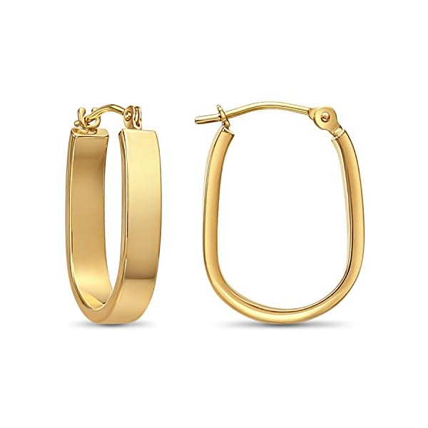TILO JEWELRY 14k White Gold Small Rectangular Tube U-Shape Hoop Earrings