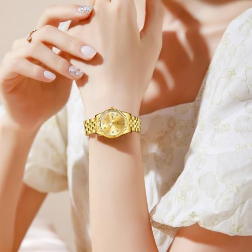 OLEVS Gold Watches for Women Luxury Stainless Steel Womens Watch Fancy Water Resistance Ladies Watches for Small Wrist Classic Three Hands Analog Quartz Silver Watch for Women Reloj de Mujer - image 3