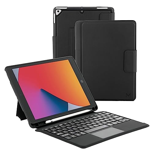 MOBILIS Coque pour iPad 10.2" (9/8/7ème Gén) avec Clavier Bluetooth Touchpad Amovible, Porte-Stylet Compatible Apple Pencil & Trépied, Etui Protection Résistante, Housse Clavier Français AZERTY, Noir