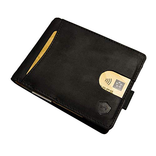 Preisvergleich Produktbild SECUREFY® fold - TÜV zertifiziertes RFID Slim Wallet - Kreditkartenetui aus hochwertigem Leder mit Geldklammer für bis zu 10 Karten - Soft Touch Vintage Leder - Schwarz